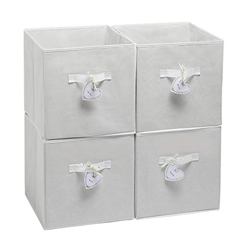 YueYue Fabric Storage BinsÂ£Â¬Foldable Storage Cube for Cloth Â£Â¬Open Home Storage Bins/Basket Bins 4 Pack, White 13" 13" 13"