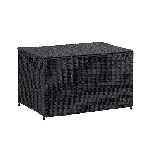 Household Essentials Black ML-7135 Decorative Wicker Chest with Lid for Storage and Organization | Large