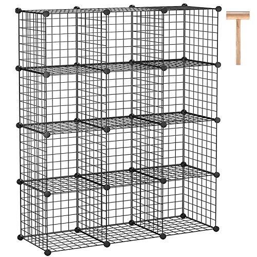 C&AHOME Wire Cube Storage, 12-Cube Storage Organizer, Metal Stackable Storage Bins, Modular Bookshelf, DIY Closet Cabinet