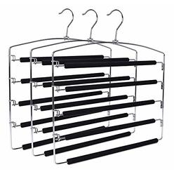 Quality Hangers 3 Quality Multi Pants Hangers, Real Heavy Duty, Space-Saving Multi-Bar Metal Hangers, Stable with Non-Slip Foam Padding,