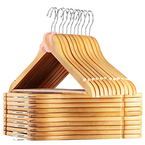 AMKUFO 24 Pack High-Grade Wooden Suit Hangers with Non Slip, 17.5 Inch Premium Solid Wood with 360Â° Swivel Hook, 24 Free