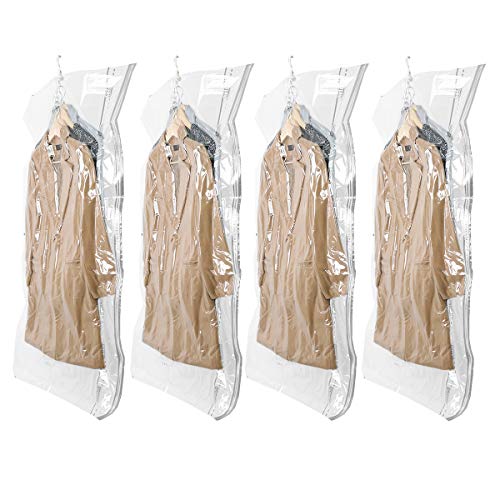 TAILI Hanging Vacuum Space Saver Bags for Clothes, 4 Pack Long 53x27.6 inches, Vacuum Seal Storage Bag Clothing Bags for Suits,