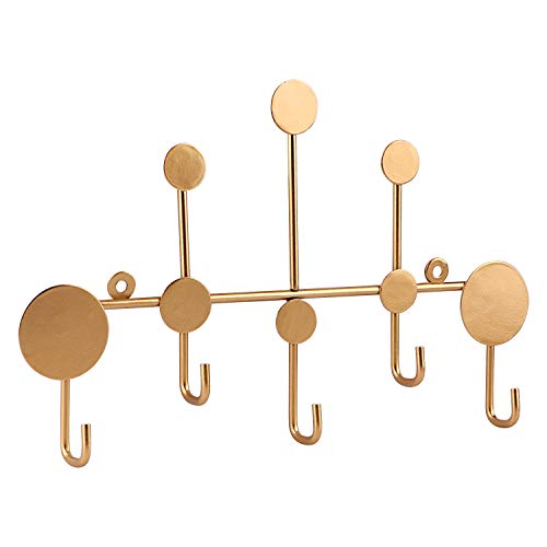 Coat Hooks Wall Mounted, Dedoot Metal Wall Coat Hooks 5-Hook Gold Coat Hook  Rack Heavy Duty Coat Rack for Clothes Hat Key and