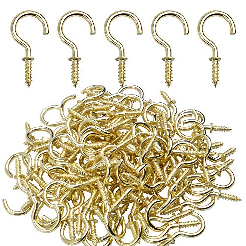 Aylifu Ceiling Screw Hooks, 100 Pieces 3/4 Inch Cup Hooks Screw-in Hooks for Hanging Plants Mug Cup, Gold
