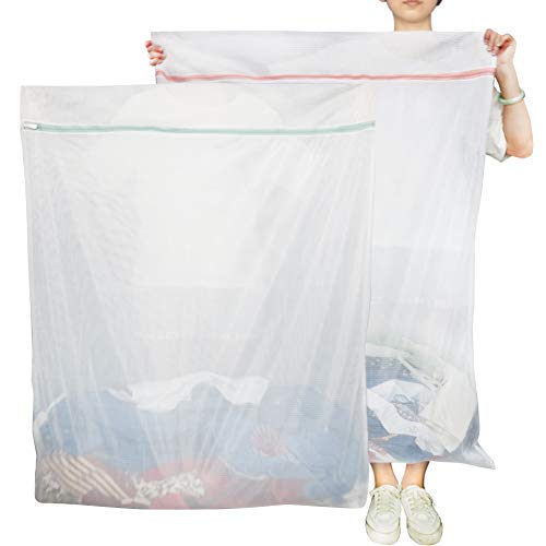 Vivifying Extra Large Mesh Laundry Bags, 2 Pack 43.3 x 35.4in Fine Net Washing Machine Bag with Rustproof Metal Zip Closure