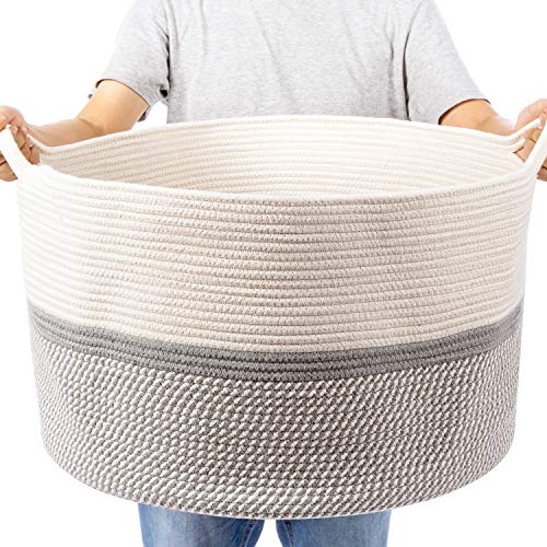 CHICVITA XXL Extra Large Cotton Rope Woven Basket, Throw Blanket Storage Basket with Handles, Decorative Clothes Hamper - 22"