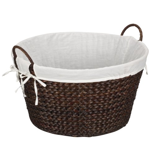Household Essentials ML-6667B Round Wicker Laundry Basket Hamper with Liner, Dark Brown Stained