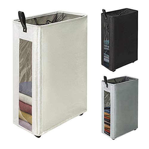 ZERO JET LAG 27 inches Slim Laundry Hamper Large Tall Laundry Basket on Wheels Clear Window Visible Dirty Clothes Hamper Thin