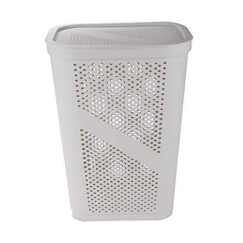 Mind Reader Perforated Plastic Laundry Basket 60 Liter/16 Gallon, Lightweight Hamper, Ivory