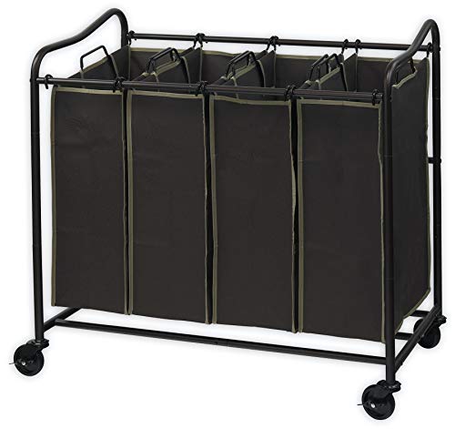Simple Houseware Simplehouseware 4-Bag Heavy Duty Laundry Sorter Rolling Cart, Brown