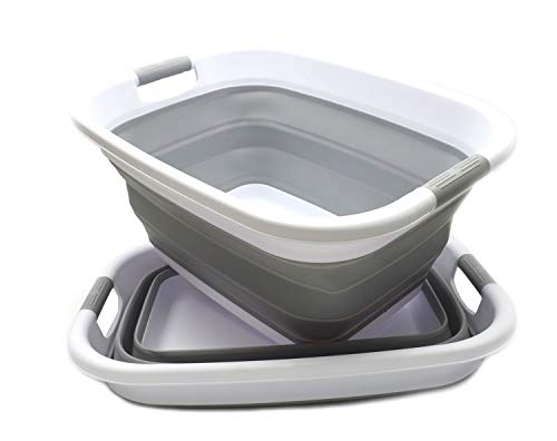 SAMMART Set of 2 Collapsible Plastic Laundry Basket - Foldable Pop Up Storage Container/Organizer - Portable Washing Tub -