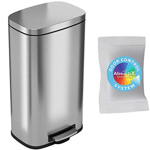 iTouchless SoftStep 8 Gallon Step Trash Can with Odor Control System & Removable Inner Bucket, Stainless Steel 30 Liter Pedal