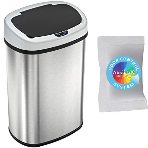 iTouchless 13 Gallon SensorCan Touchless Trash Can with Odor Control System, Shape, Kitchen Bin, Oval Stainless Steel