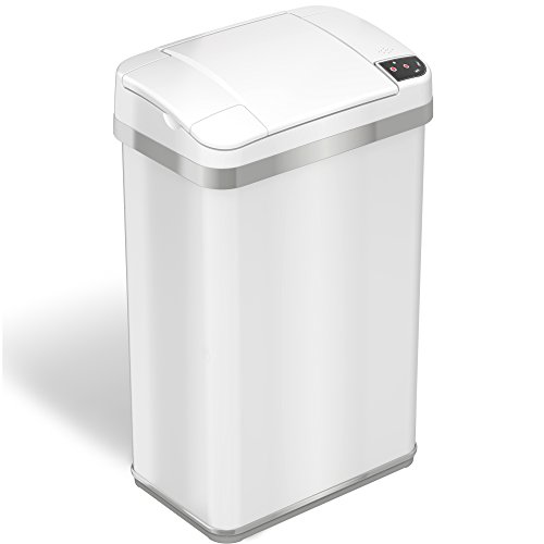 iTouchless 4 Gallon Sensor Trash Can with AbsorbX Odor Filter and Air Freshener, Touchless Automatic Pearl White Waste Bin,