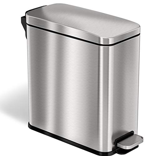 iTouchless SoftStep 3 Gallon Slim Bathroom Step Trash Can with AbsorbX Odor Filter & Removable Inner Bucket, Pedal Stainless
