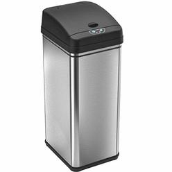 iTouchless 13 Gallon Stainless Steel Kitchen Trash Can with AbsorbX Odor Filter System, Powered by Batteries (not Included)