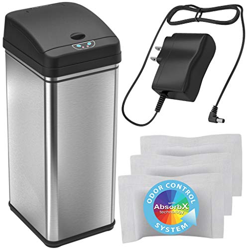 iTouchless Automatic Trash Can with AC Adapter and 3 Odor Filters, Big Lid Opening Touchless Sensor Kitchen Trash Bin, 13
