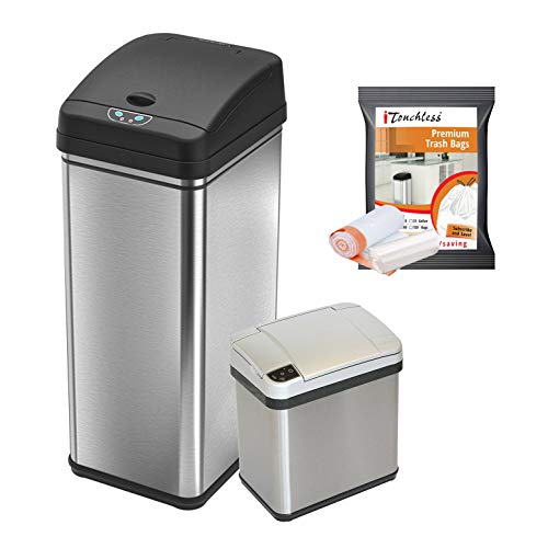 iTouchless 13 Gallon and 2.5 Gallon Automatic Touchless Sensor Kitchen Cans with Odor Control System, Stainless Steel,