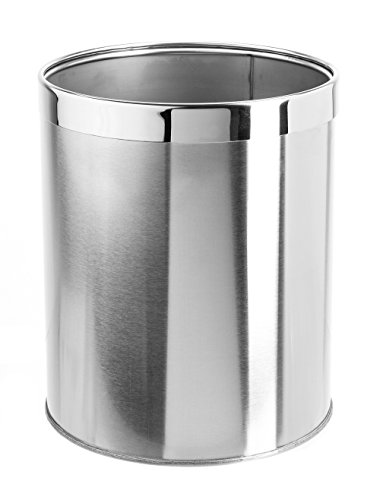 Bennett Small Office Trash Can, Open Top Small Wastebasket Bin, Stainless Steel Garbage Can, Detach-A-Ring' Metal Waste
