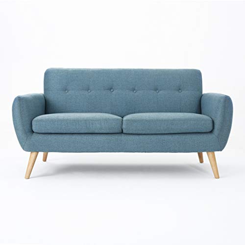 Christopher Knight Home Josephine Mid-Century Modern Petite Fabric Sofa, Blue / Natural