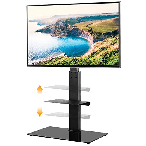 5Rcom Black TV Floor Stand with 2 Shelves for Most 32 37 42 47 50 55 60 65 inch Plasma LCD LED Flat or Curved Screen TVs with