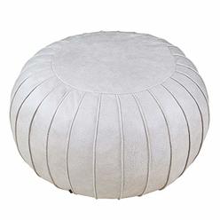 Thgonwid Handmade Suede Pouf Footstool Ottoman Faux Leather Poufs 23" x 14" -Round Floor Cushion Footstool for Living Room,