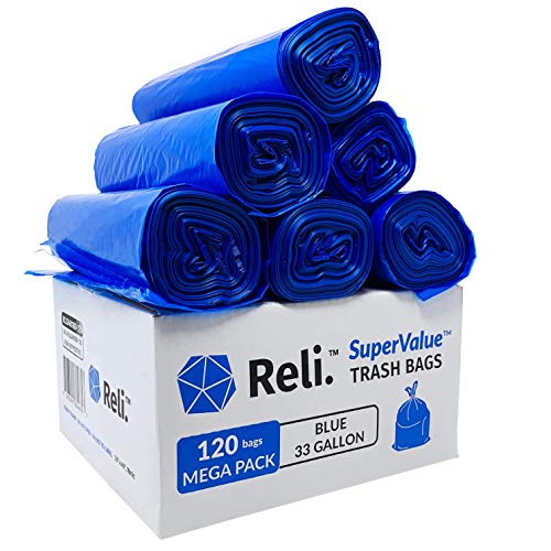 Reli. SuperValue 33 Gallon Recycling Bags (120 Count) Blue Trash Bags 30 Gallon - 33 Gallon Garbage Bags, Recycling Bags 33