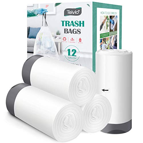 teivio 8LV2XX8 1.2 Gallon/220pcs Strong Drawstring Trash Bags Garbage Bags  by Teivio, Bathroom Trash Can Bin Liners, Small Plastic Bags for