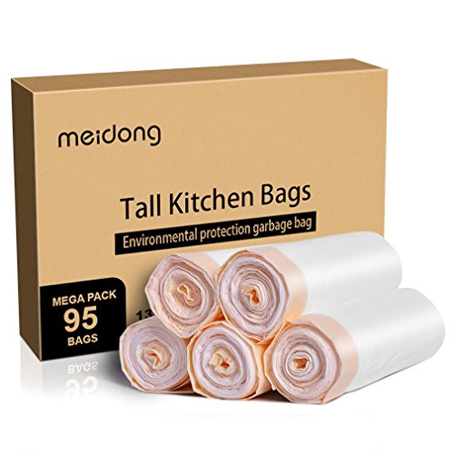Meidong Trash Bags, meidong Garbage Bags 13 Gallon Large Tall Kitchen Drawstring Strong Multipurpose White Bags for Trash Can Garbage