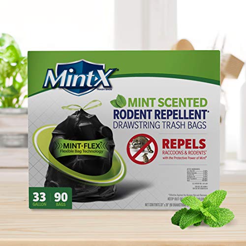MINT-X 9ZHFJP1 Mint-X MintFlex Rodent Repellent Trash Bags, 33 Gallon, 90  Count