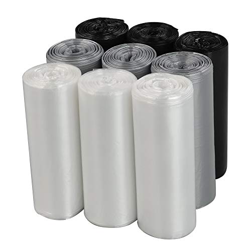 wekiog S1Z3YLG Wekiog 2.6 Gallon Trash Bags, Small Trash Can Liners, 225  Counts/ 9 Rolls(Clear, Grey, Black)