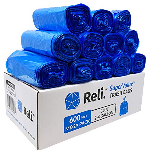 Y5XGH4H Reli. SuperValue 2-4 Gallon Recycling Bags (600 Count, Bulk) Blue Trash  Bags, Small Garbage Bags 2 Gallon - 3 Gallon - 4