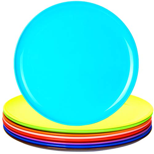Youngever 10 Inch Plastic Plates, Large Plates, Dinner Plates, Microwave Safe, Dishwasher Safe, Set of 9 in 9 Assorted Colors