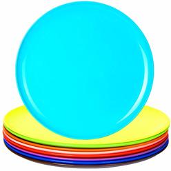 Youngever 10 Inch Plastic Plates, Large Plates, Dinner Plates, Microwave Safe, Dishwasher Safe, Set of 9 in 9 Assorted Colors