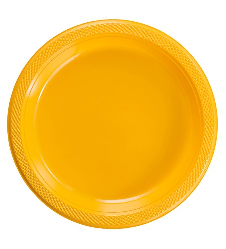 Exquisite 9 Inch. Yellow plastic plates - Solid Color Disposable Plates - 50 Count