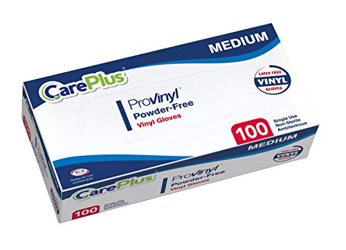 CarePlus [100 Count] Careplus Disposable Plastic Pro Vinyl Clear Medium Gloves, Allergy, Latex and Powder Free, Great for Home Kitchen