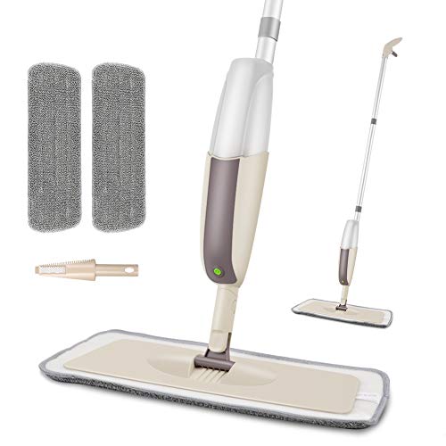 HOMTOYOU Spray Mop for Floor Cleaning, Floor Mop with a Refillable Spray Bottle and 2 Washable Pads, Flat Mop for Home