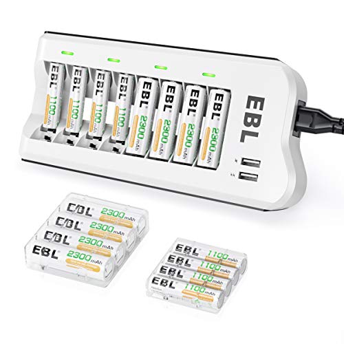 EBL AA 2300mAh (8 Pack) and AAA 1100mAh (8 Pack) Ni-MH Rechargeable Batteries and 808U AA AAA Rechargeable Battery Charger