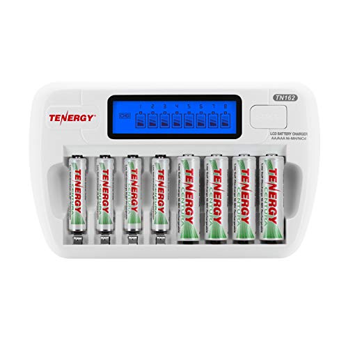Tenergy Combo: Tenergy TN162 8-Bay Smart LCD AA/AAA NiMH/NiCd Charger + 4xAA & 4xAAA Centura (LSD) NiMH Rechargeable Batteries