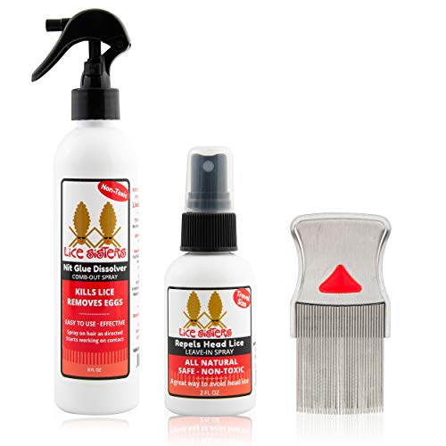Lice Sisters Lice Treatment and Prevention Kit, Large - Nit Glue Dissolver, Repel Lice Prevention Spray and Comb for Nit and