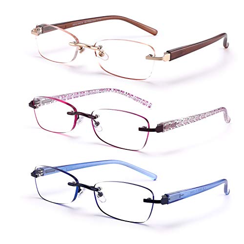 FEIVSN 3-Pack Rimless Reading Glasses for Women Spring Hinge Readers Lightweight Classic Elegant Artistic Eyeglasses (Mix, 2.5 x)