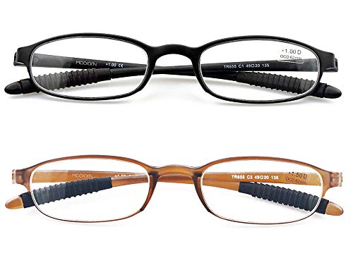 Mcoorn Lightweight Reading Glasses,Flexible(Memory Plastic) Readers for Men and Women, 1 Black & 1 Brown, +2.00 diopters