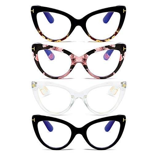 MMOWW Cat Eye Reading Glasses Fashion Cute Reader for Women 4 Pairs 1.5