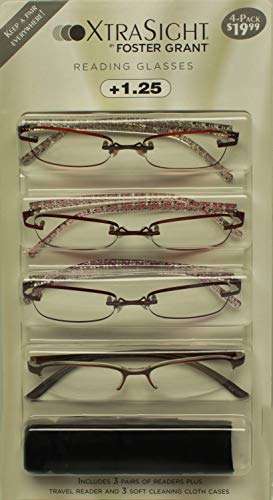Foster Grant 3 Pack Foster Grant Xtrasight Daniella Frameless Reading Glasses W/3 Soft Cases (Purple, 1.25) Bonus Travel Reader