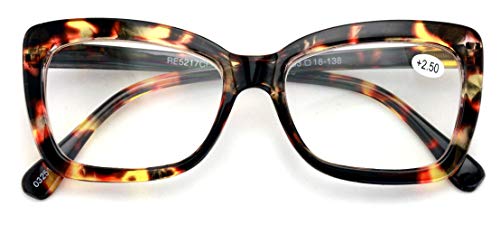 V.W.E. Women Big Lens Butterfly Reading Glasses - Fun Cateye Clear Lens Readers - Vintage Fashion (Tortoise, 1.25)