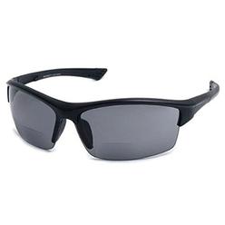BBI The Foster Bifocal Sun Reader Sport and Wrap Around Reading Sunglasses, Unisex Half Frame Readers for Men and Women in Black