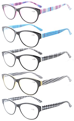 Eyekepper 5-Pack Cat-Eye Reading Glasses Readers Pattern Design Reader Eyeglasses for Women Reading +2.00