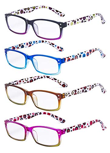Eyekepper Ladies Reading Glasses 4 Pack Cute Dot Pattern Temples Readers Women,+1.50