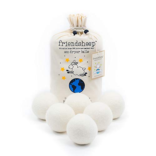 Friendsheep Wool Dryer Balls by Friendsheep 6 Pack XL Organic Premium Reusable Cruelty Free Handmade Fair Trade No Lint Fabric Softener