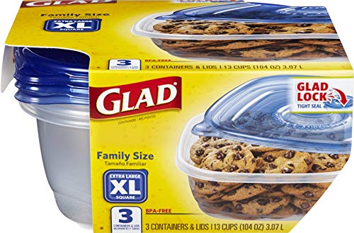 Glad XL Square Food Storage Containers, (104 Oz) -3 Count, Standard